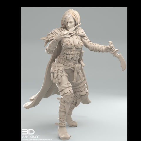 Pinup Female Human Assassin Rogue Sneaking PC or NPC | 28mm, 32mm Scales also 50mm and 100mm | Dungeons and Dragons | Pathfinder | 3dArtGuy
