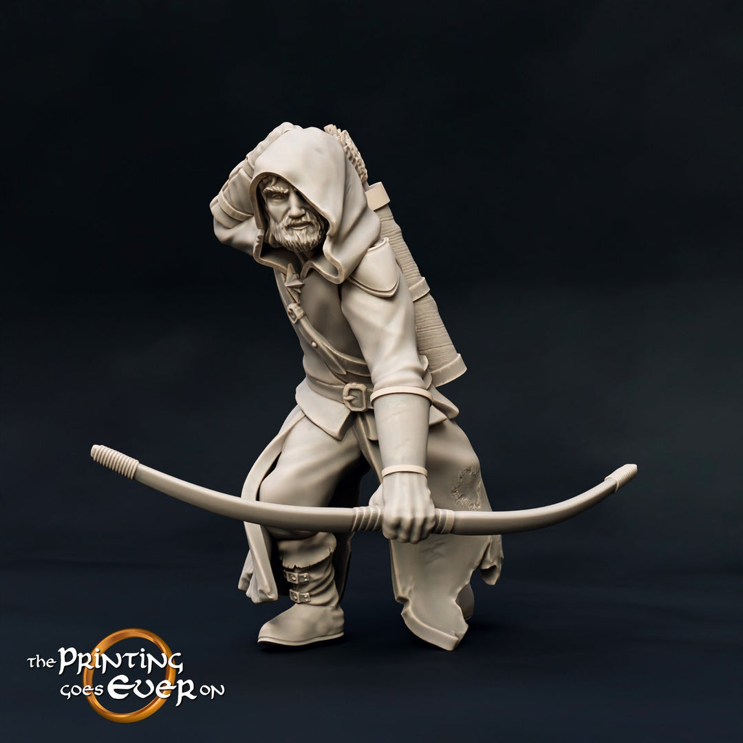 Human Ranger Fighter with Bow and Arrows | Miniature | 28mm Scale | 32mm Scale | Pathfinder Figure | DnD | Human Ranger Figurine unpainted |
