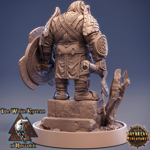 Dwarf Fighter Paladin Axe and Shield | Dungeons and Dragons | 28mm,32mm,75mm Scales | Pathfinder Mini for Painting | Daybreak Miniatures
