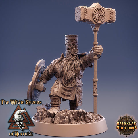 Dwarf Fighter Cleric of Tempus | Dungeons and Dragons | 28mm,32mm,75mm Scales | Pathfinder Mini for Painting | Daybreak Miniatures