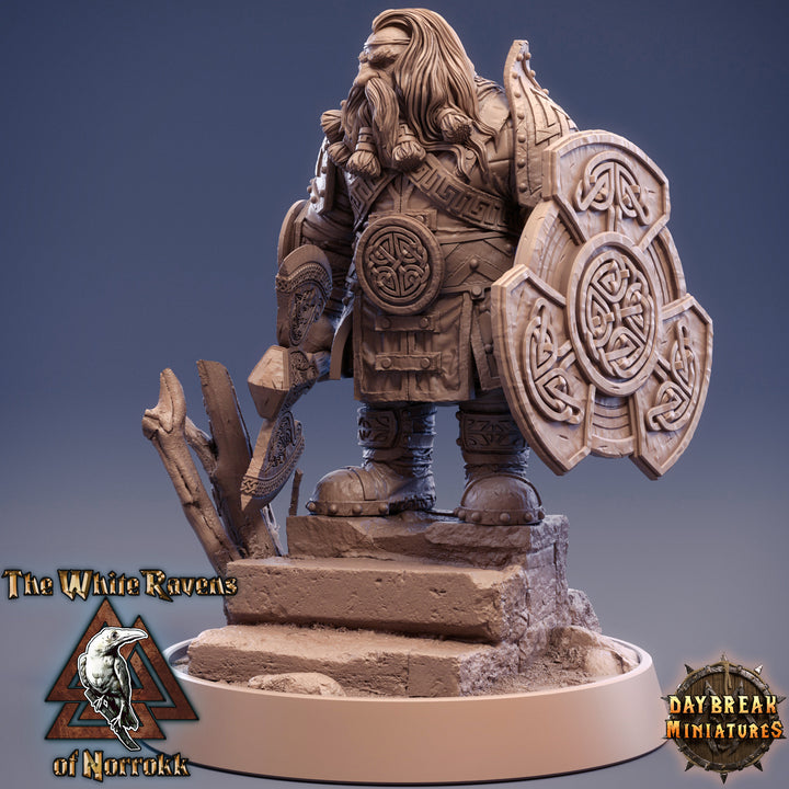 Dwarf Fighter Paladin Axe and Shield | Dungeons and Dragons | 28mm,32mm,75mm Scales | Pathfinder Mini for Painting | Daybreak Miniatures