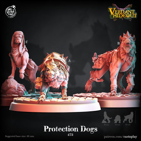 Protection War Dogs | 28mm,32mm, 75mm Scale | Ranger Animal NPC Miniature | Dungeons and Dragons | Pathfinder Miniatures | DnD dog mini |
