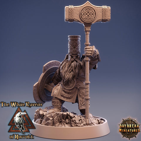 Dwarf Fighter Cleric of Tempus | Dungeons and Dragons | 28mm,32mm,75mm Scales | Pathfinder Mini for Painting | Daybreak Miniatures