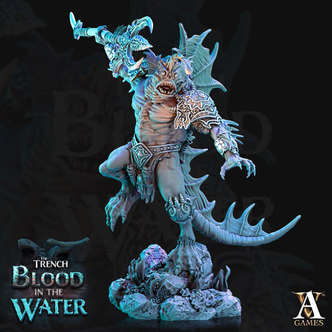 Sahuagin Trident Javalin | Resin Miniature | Dungeons and Dragons | 28mm,32mm,75mm Scales | Pathfinder Sea Devil humanoid | D&D 5e |