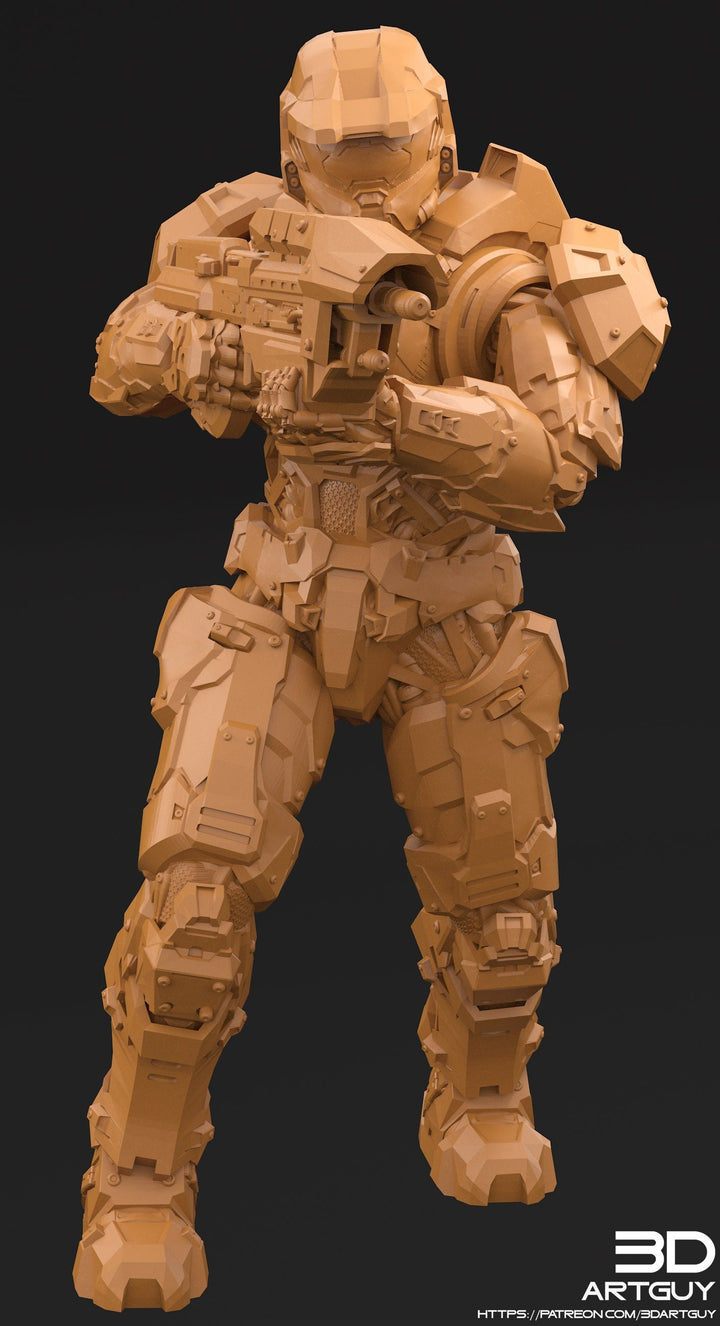 Space Spartan miniature with Rifle | 28mm, 32mm Scales also 50mm and 100mm | Sci-Fi Video Games miniatures | Fan Art | 3Dartguy|