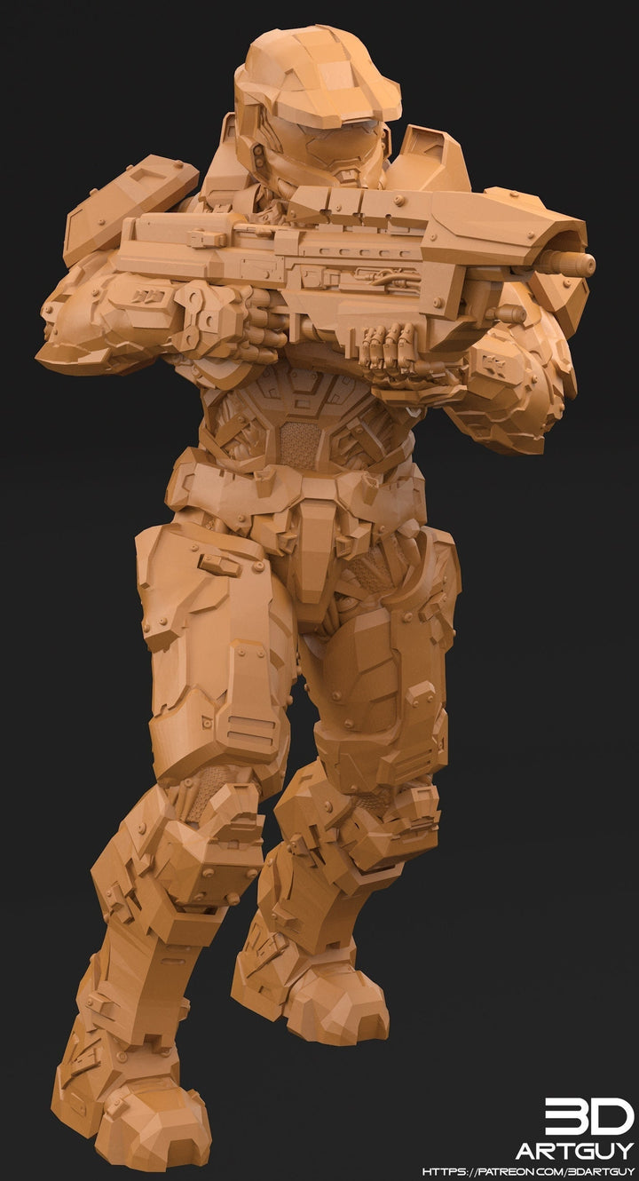 Space Spartan miniature with Rifle | 28mm, 32mm Scales also 50mm and 100mm | Sci-Fi Video Games miniatures | Fan Art | 3Dartguy|