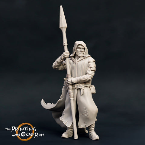 Human Ranger Fighter with Spear | Miniature | 28mm Scale | 32mm Scale | 75mm Scale | Pathfinder Figure | DnD | Ranger Figurine unpainted |