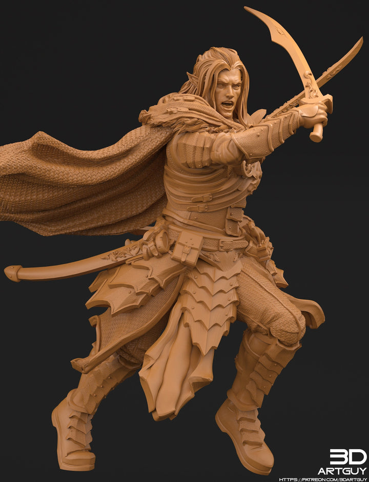 Famous Dark Elf Ranger and Magical Panther  | 28mm, 32mm Scales also 50mm and 100mm| Dungeons and Dragons| Pathfinder |3dArtGuy