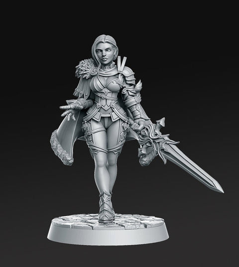 Female Pinup Fighter | 28mm,32mm,75mm Scale Dungeons and Dragons 5e Miniature Unpainted resin Figurine D&D Tabletop RPG Fantasy Gaming