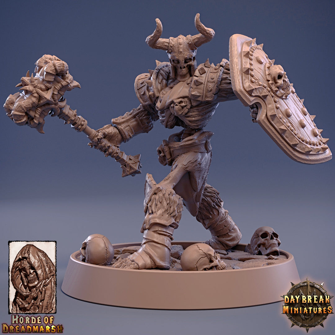 Skeleton Knight with Hammer and Shield | Undead Tiefling | Dungeons and Dragons | 28mm, 32mm 75mm | Pathfinder Figure for Painting| Daybreak