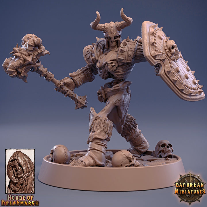 Skeleton Knight with Hammer and Shield | Undead Tiefling | Dungeons and Dragons | 28mm, 32mm 75mm | Pathfinder Figure for Painting| Daybreak