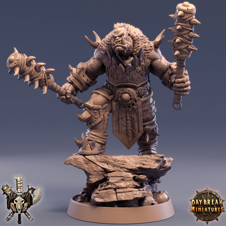 Orc Fighter Warrior Barbarian 2-Weapon Style Mace with Spikes | Scales: 28mm | 32mm | 75mm |  Megaboss | Dungeons and Dragons | Pathfinder |