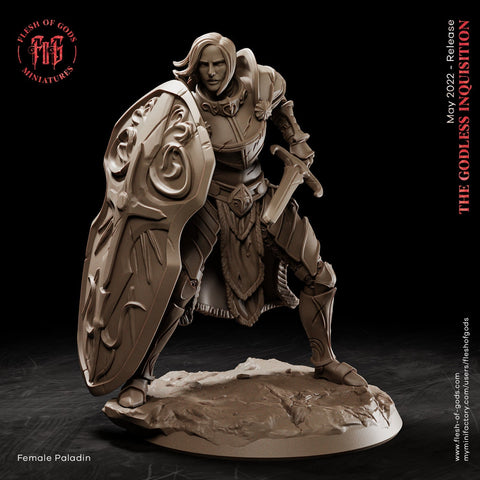 Female Paladin Cleric with Sword & Shield in Heavy Armor  | Dungeons and Dragons | 28mm, 32mm,75mm Scales | Pathfinder |Unpainted Figure