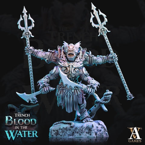 Sahuagin Baron Mutant | Resin Miniature | Dungeons and Dragons | 28mm,32mm,75mm Scales | Pathfinder Sea Devil humanoid | D&D 5e |