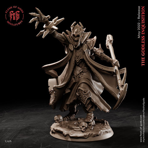 Undead Lich | 28mm, 32mm, 75mm Scale Resin Miniature | Flesh of Gods | Dungeons and Dragons |