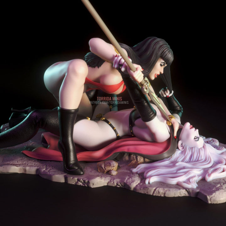Sexy Pinup Female Fight Vampire vs Death Also Nude NSWF Option Mature  | 28mm, 32mm Scales also 50mm, 70mm, 100mm Tall | Comic | Fan Art