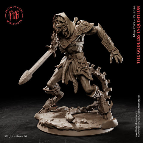 Undead Wight | 28mm, 32mm, 75mm Scale Resin Miniature | Flesh of Gods | Dungeons and Dragons |