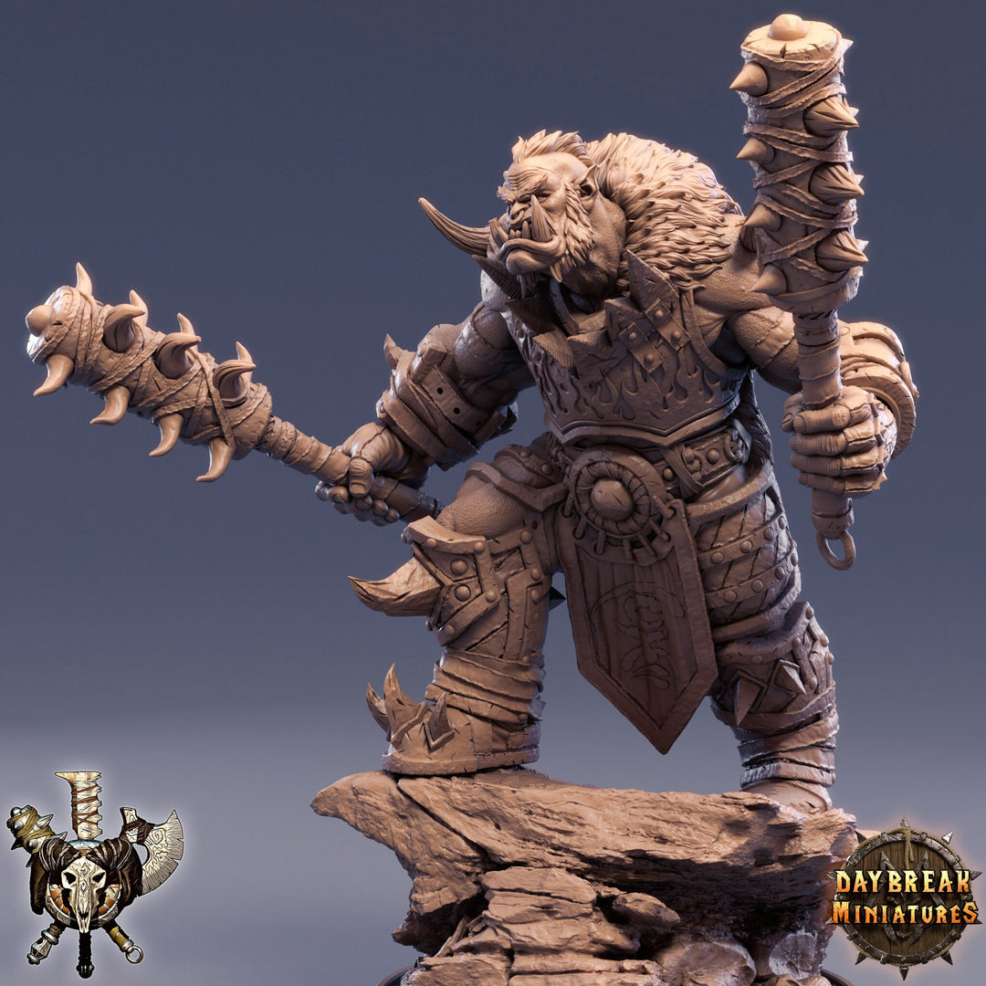 Orc Fighter Warrior Barbarian 2-Weapon Style Mace with Spikes | Scales: 28mm | 32mm | 75mm |  Megaboss | Dungeons and Dragons | Pathfinder |
