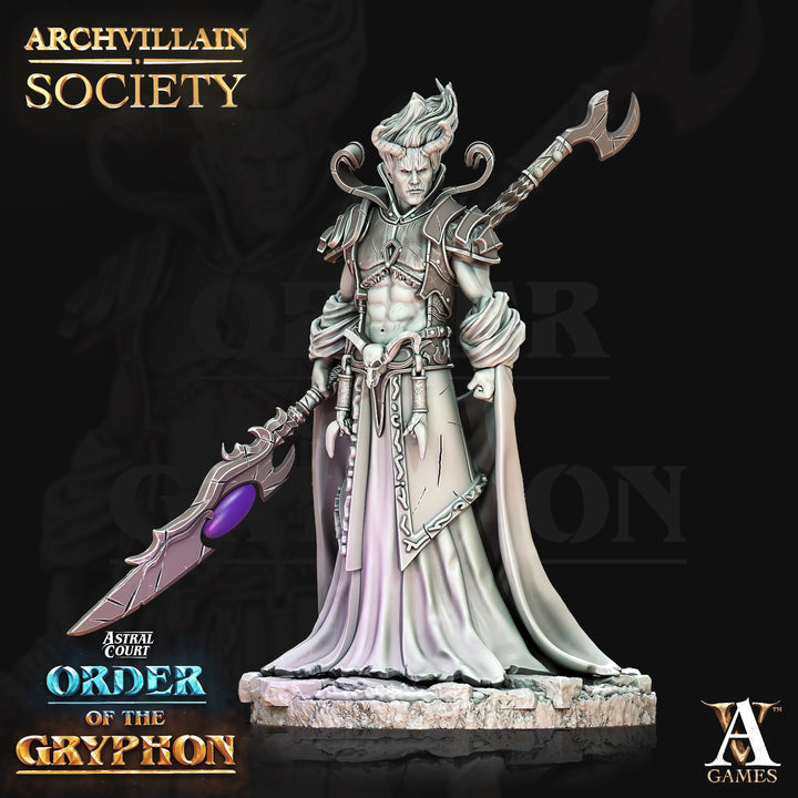 Tiefling Male Sorcerer Warlock Hexblade | 28mm, 32mm, 75mm Scales | Dungeons and Dragons | Pathfinder | Battle Wizard | Archvillain Games