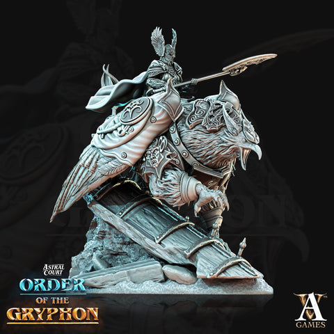 Griffon with Paladin Fighter Knight Rider  | 28mm and 32mm Scale |  Griffon Cavalry | Dungeons and Dragons 5e Miniatures | Pathfinder |