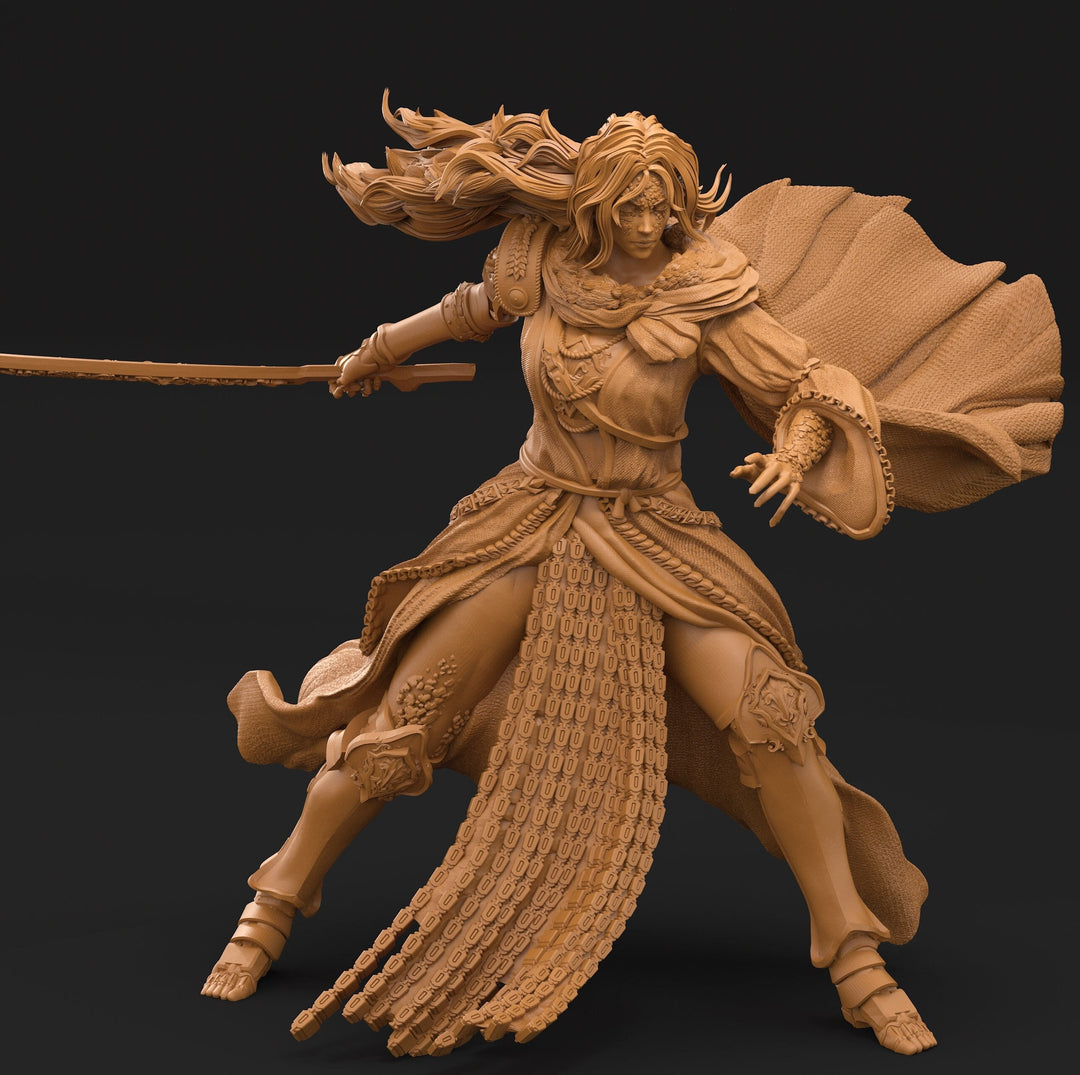 Female Human Fighter SwordMaster Ranger PC NPC | 28mm, 32mm Scales also 50mm & 100mm | Dungeons and Dragons | Pathfinder | 3dArtGuy