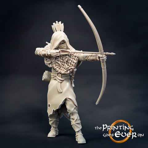 Human Ranger Fighter with Bow and Arrows | Miniature | 28mm Scale | 32mm Scale | Pathfinder Figure | DnD | Human Ranger Figurine unpainted |