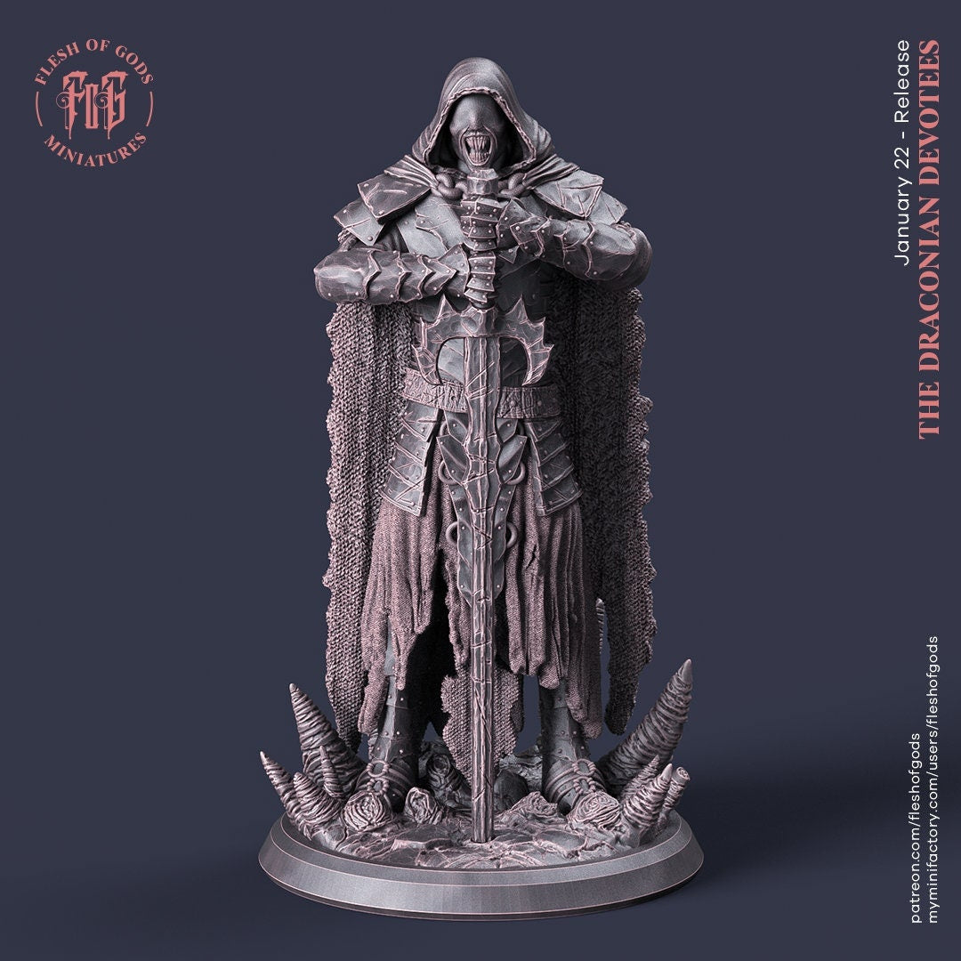 Demonic Undead Death Knight. The Fade | 28mm, 32mm, 75mm Scale Resin Miniature | Flesh of Gods | Dungeons and Dragons |