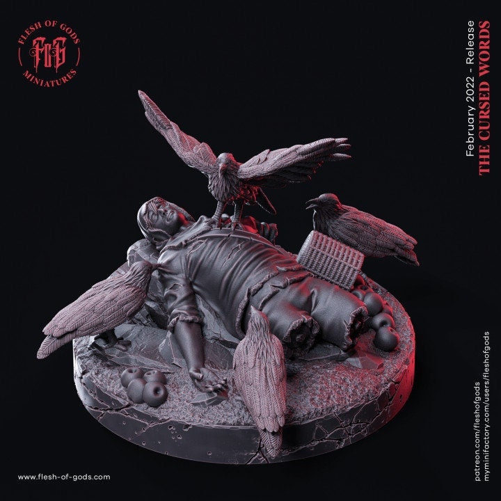Corpse with Crows Prop Scatter Terrain Resin Scenery, D&amp;D,  Wargaming,Tabletop | 28mm, 32mm, 75mm Scales |Dungeons and Dragons|Flesh of Gods