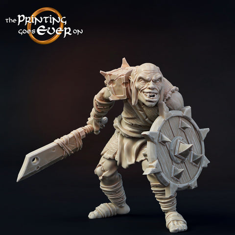 Orc / Half-Orc Fighter Cleaver and Shield Miniature | 28mm Scale | 32mm Scale | 75mm Scale Pathfinder Figure | DnD |  Figurine unpainted |