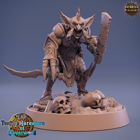 Tusked Goblin Sword Fighter | DnD Miniatures | Dungeons and Dragons | 28mm, 32mm, 75mm scale| Figure for Painting| Daybreak Miniatures