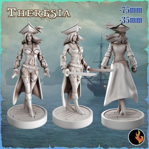 Female Pirate Gunslinger Swashbuckler Fighter Sexy Pinup  | 28mm, 32mm, 75mm Scale | Dungeons and Dragons 5e Miniatures | DnD Mini |