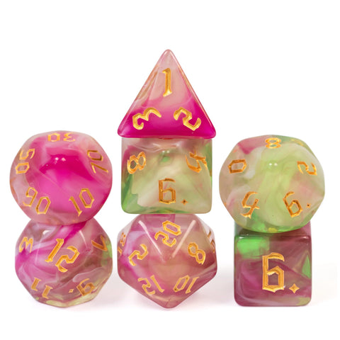 4 Color Mix Swirling Fey Portal DnD Acrylic DICE SET (7 dice) Handmade | Dungeons & Dragons 5E Dice |