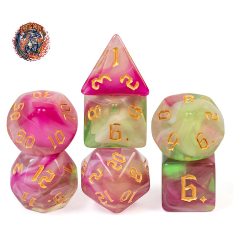 4 Color Mix Swirling Fey Portal DnD Acrylic DICE SET (7 dice) Handmade | Dungeons & Dragons 5E Dice |