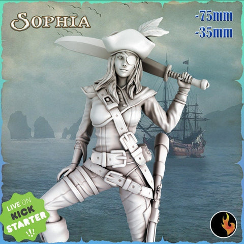 Sexy Female Pinup Swashbuckler Fighter Pirate Gunslinger | 28mm, 32mm, 75mm Scale | Dungeons and Dragons 5e Miniatures | DnD Mini |