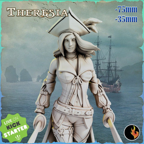 Female Pirate Gunslinger Swashbuckler Fighter Sexy Pinup  | 28mm, 32mm, 75mm Scale | Dungeons and Dragons 5e Miniatures | DnD Mini |