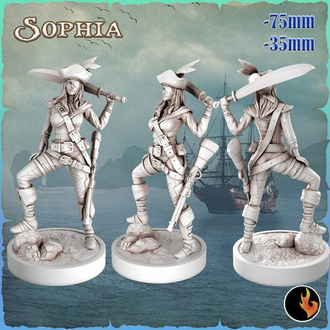 Sexy Female Pinup Swashbuckler Fighter Pirate Gunslinger | 28mm, 32mm, 75mm Scale | Dungeons and Dragons 5e Miniatures | DnD Mini |