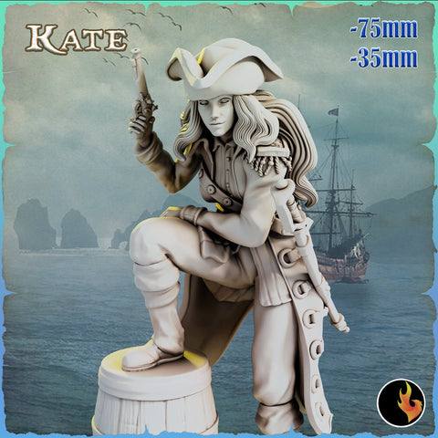 Kate Female Pirate Gunslinger Swashbuckler Fighter Sexy Pinup  | 28mm, 32mm, 75mm Scale | Dungeons and Dragons 5e Miniatures | DnD Mini |