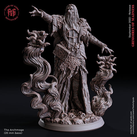 Archmage Dark Wizard, Warlock, Sorcerer  | 28mm Scale | 32mm Scale | 75mm Scale  - Player Character Mini - D&D 5e - Pathfinder Figurine FOG