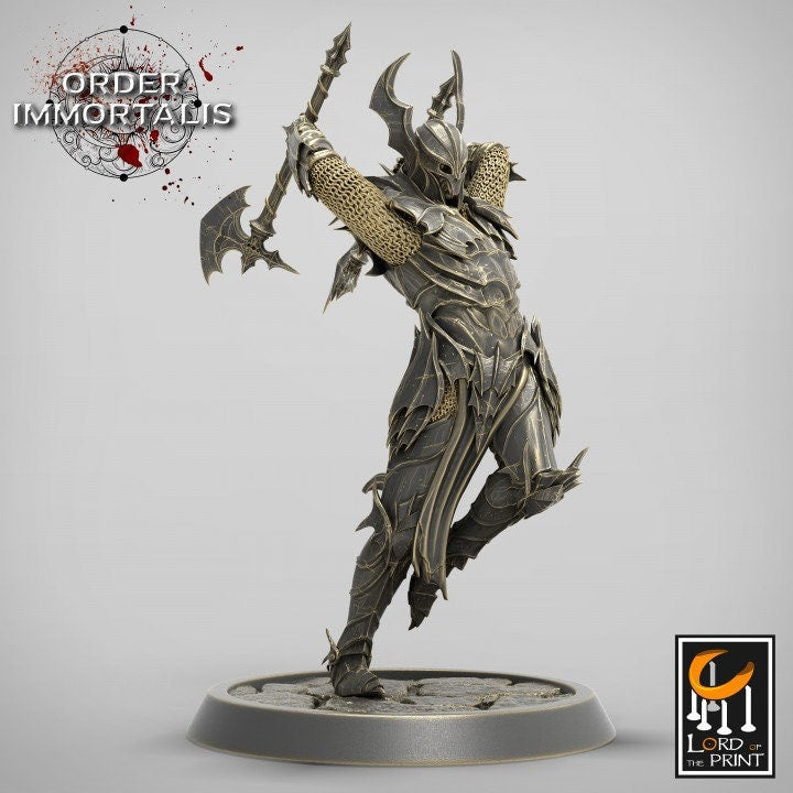 Fighter Two Weapon style Axes , Chaos Knight,  Unpainted Miniature | 28mm, 32mm,75mm Scales | Dungeons and Dragons | Pathfinder |