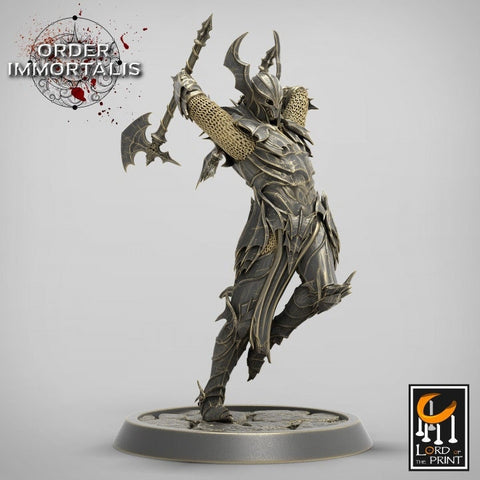 Fighter Two Weapon style Axes , Chaos Knight,  Unpainted Miniature | 28mm, 32mm,75mm Scales | Dungeons and Dragons | Pathfinder |