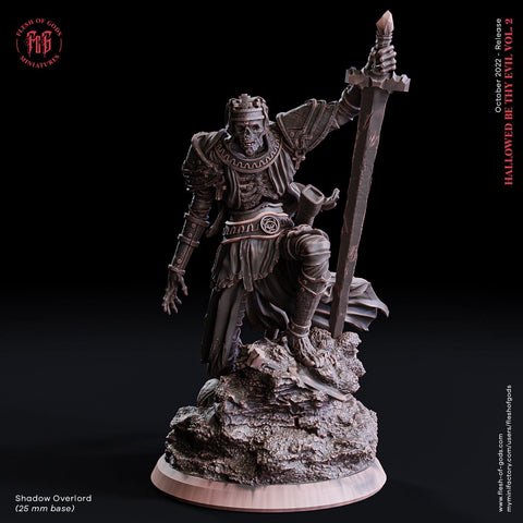 Undead Death Knight, Shadow Overlord | 28mm, 32mm, 75mm Scale Resin Miniature | Flesh of Gods | Dungeons and Dragons |