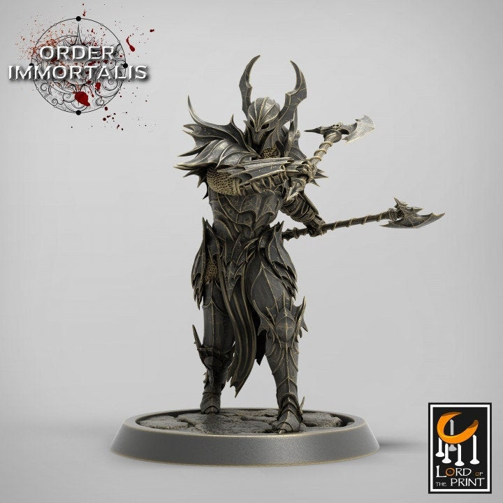 Fighter Two Weapon style Axes , Chaos Knight,  Unpainted Miniature | 28mm, 32mm,75mm Scales | Dungeons and Dragons | Pathfinder |