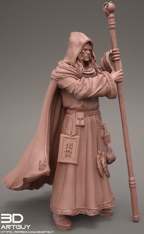 Human Male Wizard Miniature | 28mm, 32mm, 75mm Scales | Dungeons and Dragons | Pathfinder | Battle Wizard