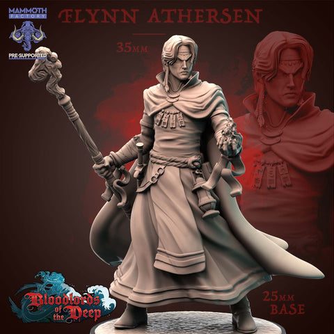 Human Male Wizard Sorcerer | 28mm, 32mm, 75mm Scale Resin Miniature | Dungeons and Dragons | Flynn Athersen Mammoth Factory
