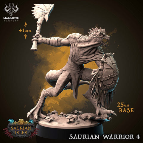 Lizardfolk Lizardman Warrior | 28mm, 32mm,75mm Scales | Dungeons and Dragons | Unpainted Figure | Mammoth Factory