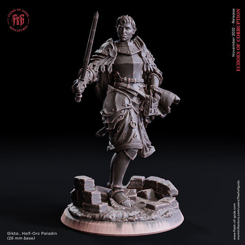 Female Half-Orc Paladin Cleric with Sword in Heavy Armor  | Dungeons and Dragons | 28mm, 32mm,75mm Scales | Pathfinder |Unpainted Figure