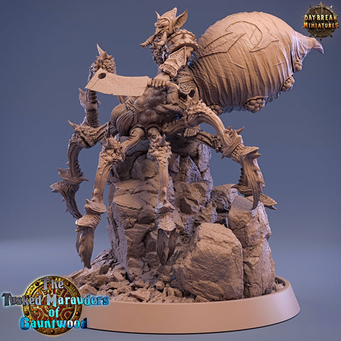 Goblin mounted on Giant Spider | Dungeons and Dragons | 28mm and 32mm Scales| Pathfinder | Figure for Painting| Daybreak Miniatures