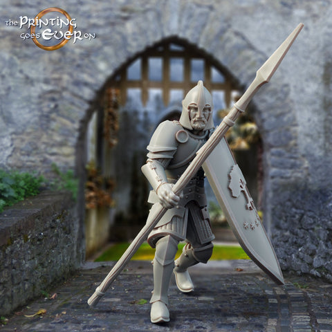 Fighter Soldier Spearman with shield  | 28mm Scale | 32mm Scale | 75mm Scale Pathfinder Figure | DnD 5e | The Printing Goes Ever on|
