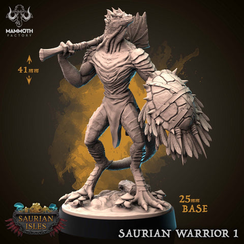 Lizardfolk Lizardman Warrior | 28mm, 32mm,75mm Scales | Dungeons and Dragons | Unpainted Figure | Mammoth Factory