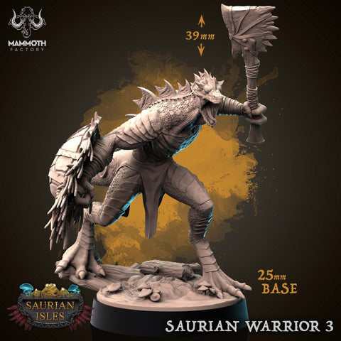 Lizardfolk Lizardman Warrior | 28mm, 32mm,75mm Scales | Dungeons and Dragons | Unpainted Figure | Mammoth Factory